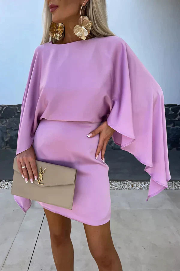 Vivienne | Women's Satin Batwing-Sleeve Cocktail Mini Dress