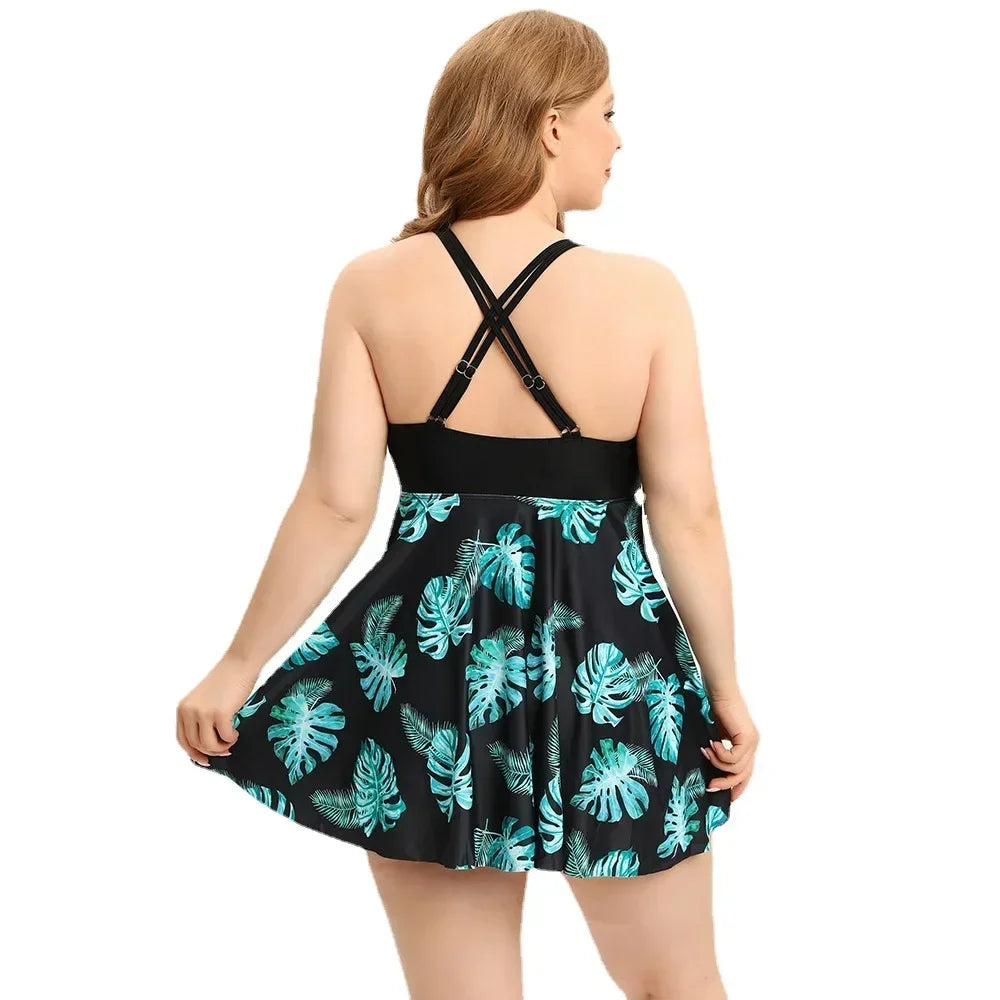Vivienne | Women's Plus Size Cross Back Drawstring Tankini Swim Dress