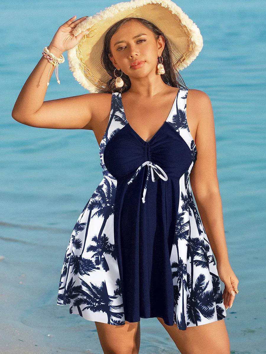 Vivienne | Women's Plus Size Cross Back Drawstring Tankini Swim Dress