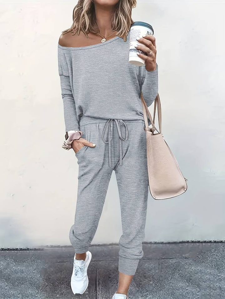 Willa | Women's Two Piece Lounge Set Off Shoulder Jogger Pants