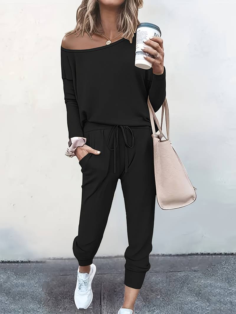 Willa | Women's Two Piece Lounge Set Off Shoulder Jogger Pants