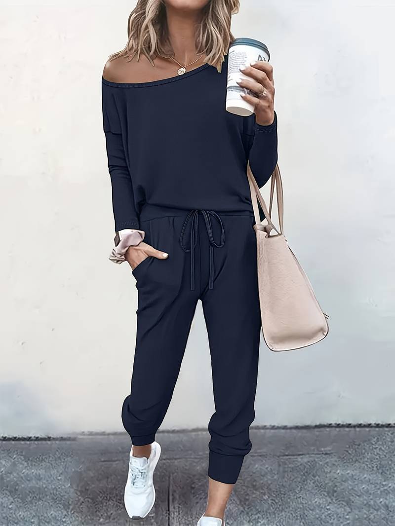 Willa | Women's Two Piece Lounge Set Off Shoulder Jogger Pants