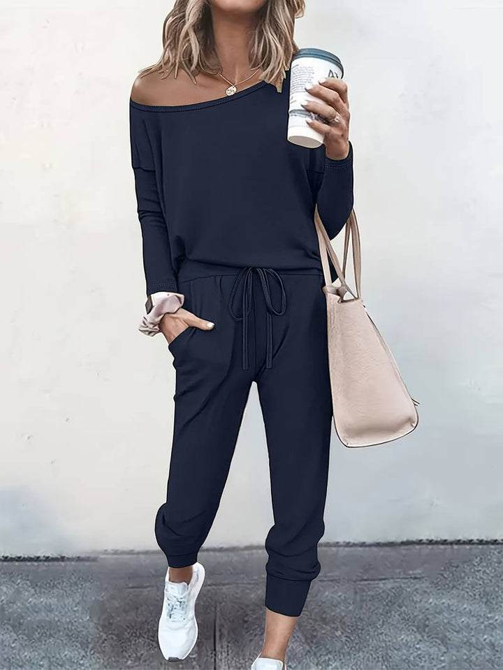 Willa | Women's Two Piece Lounge Set Off Shoulder Jogger Pants