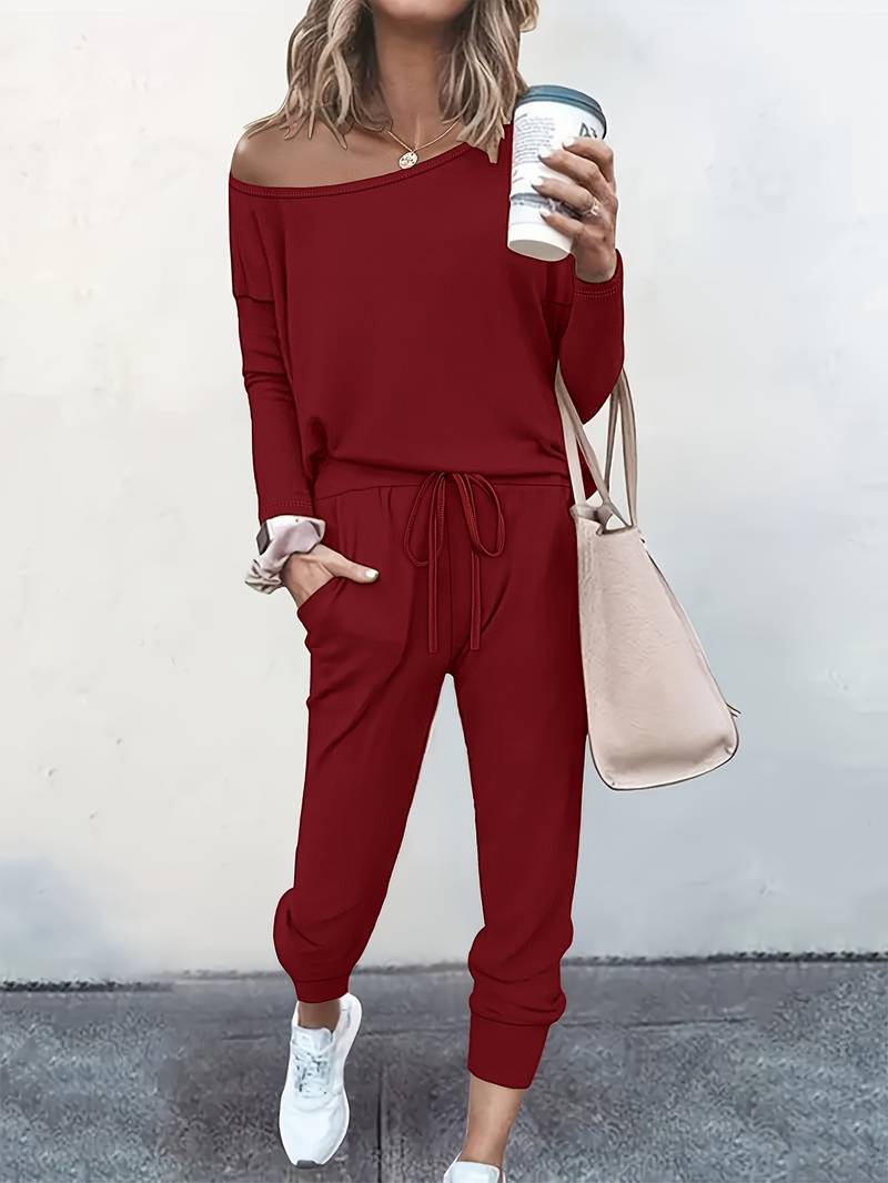 Willa | Women's Two Piece Lounge Set Off Shoulder Jogger Pants