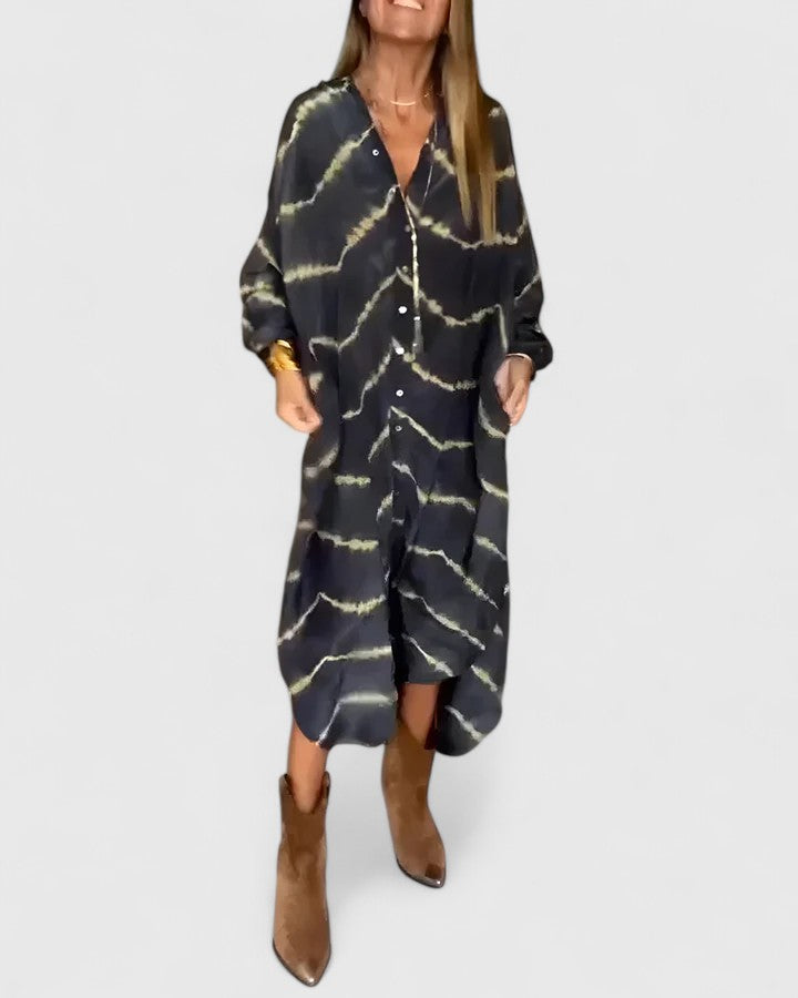 Zara | Women's Striped Deep V-Neck Boho Midi Dress