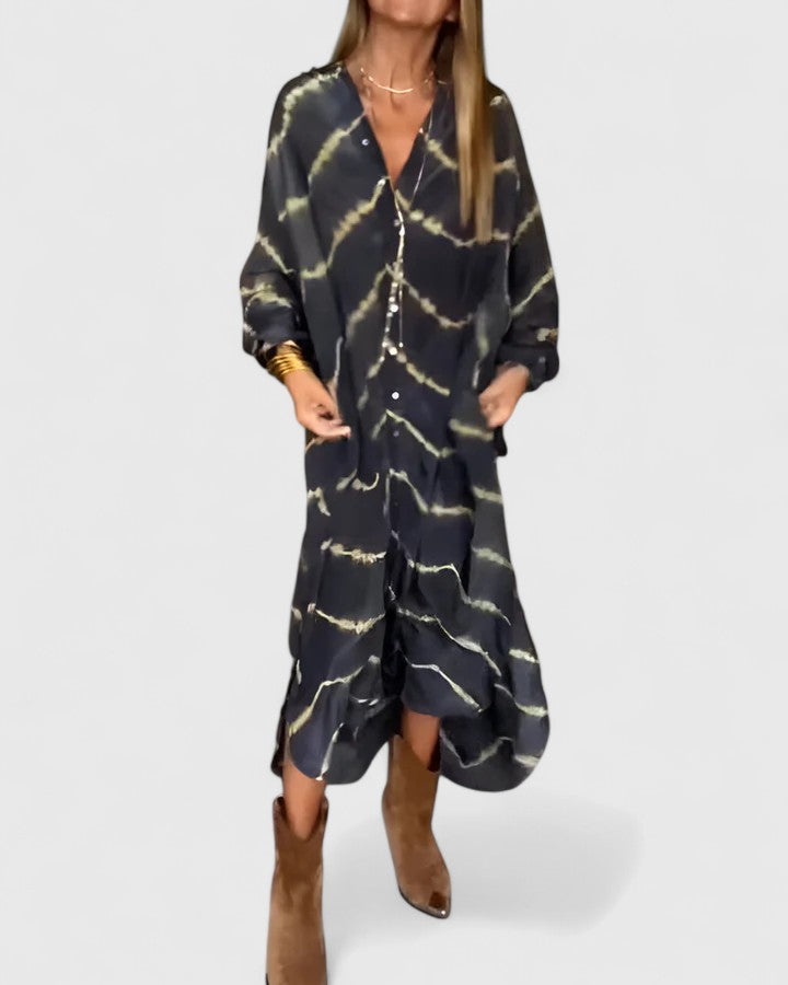 Zara | Women's Striped Deep V-Neck Boho Midi Dress