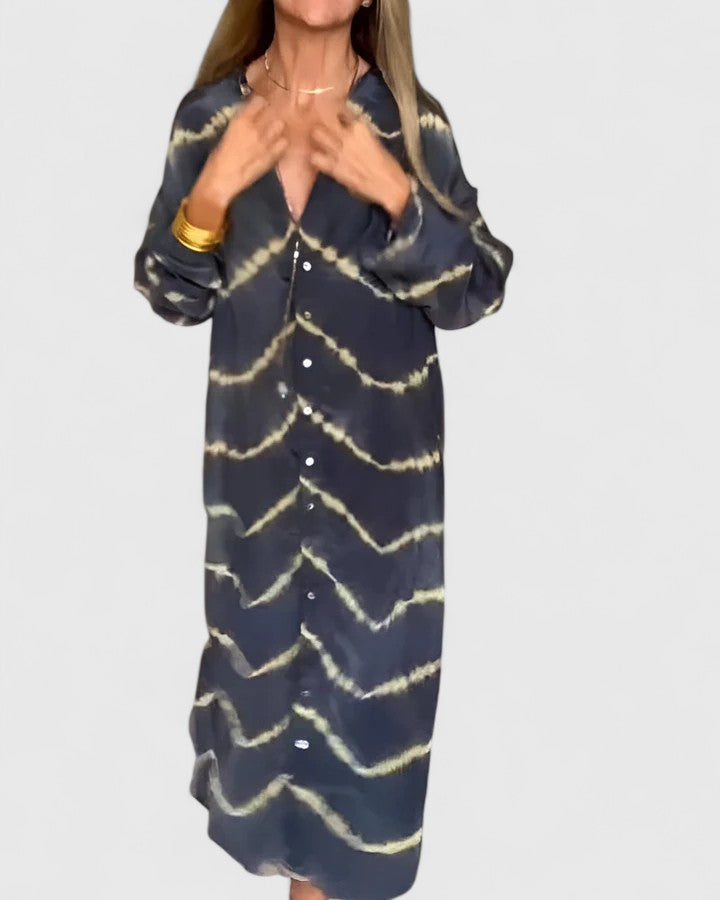 Zara | Women's Striped Deep V-Neck Boho Midi Dress