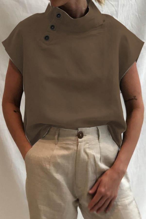 Lowella - High Collar Buttoned Blouse